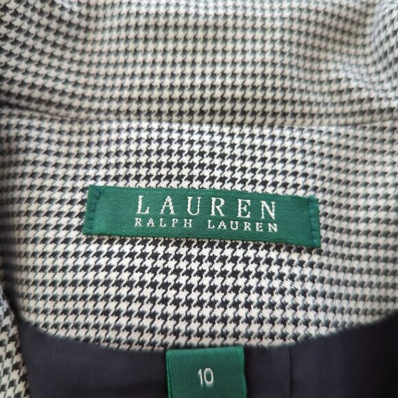 Lauren Ralph Lauren‎ Womens Houndstooth Blazer Jacket Black White 2-Button sz 10 - Picture 9 of 16